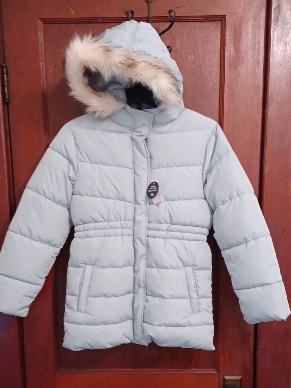 Childrens Place  Light Blue Puffer Coat with Faux Fur Hood